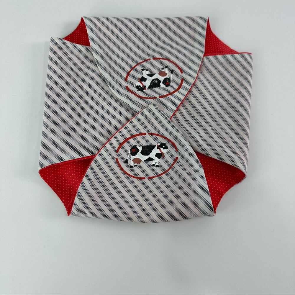 Bread Basket Liner, Reversible Blue & White Stripe With Cow & Red Polka Dots